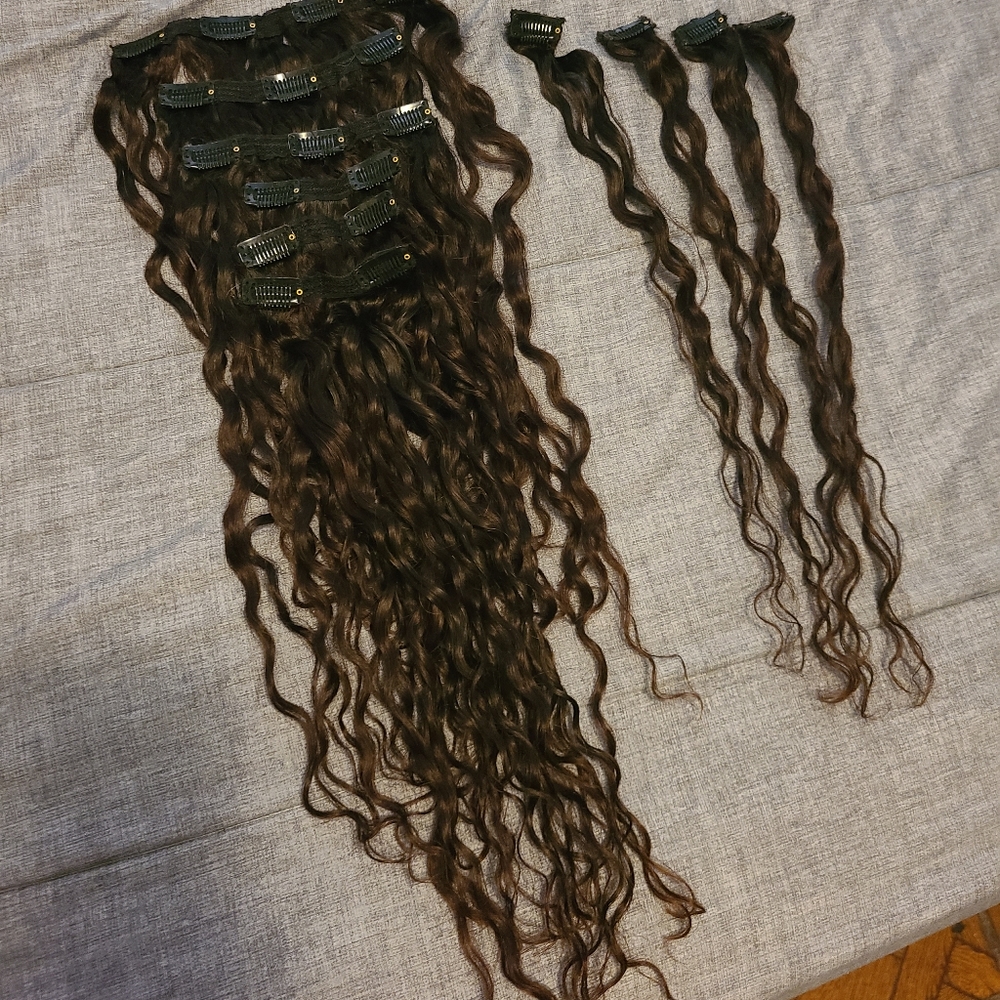 Clip on hair extensions natural wave real hair